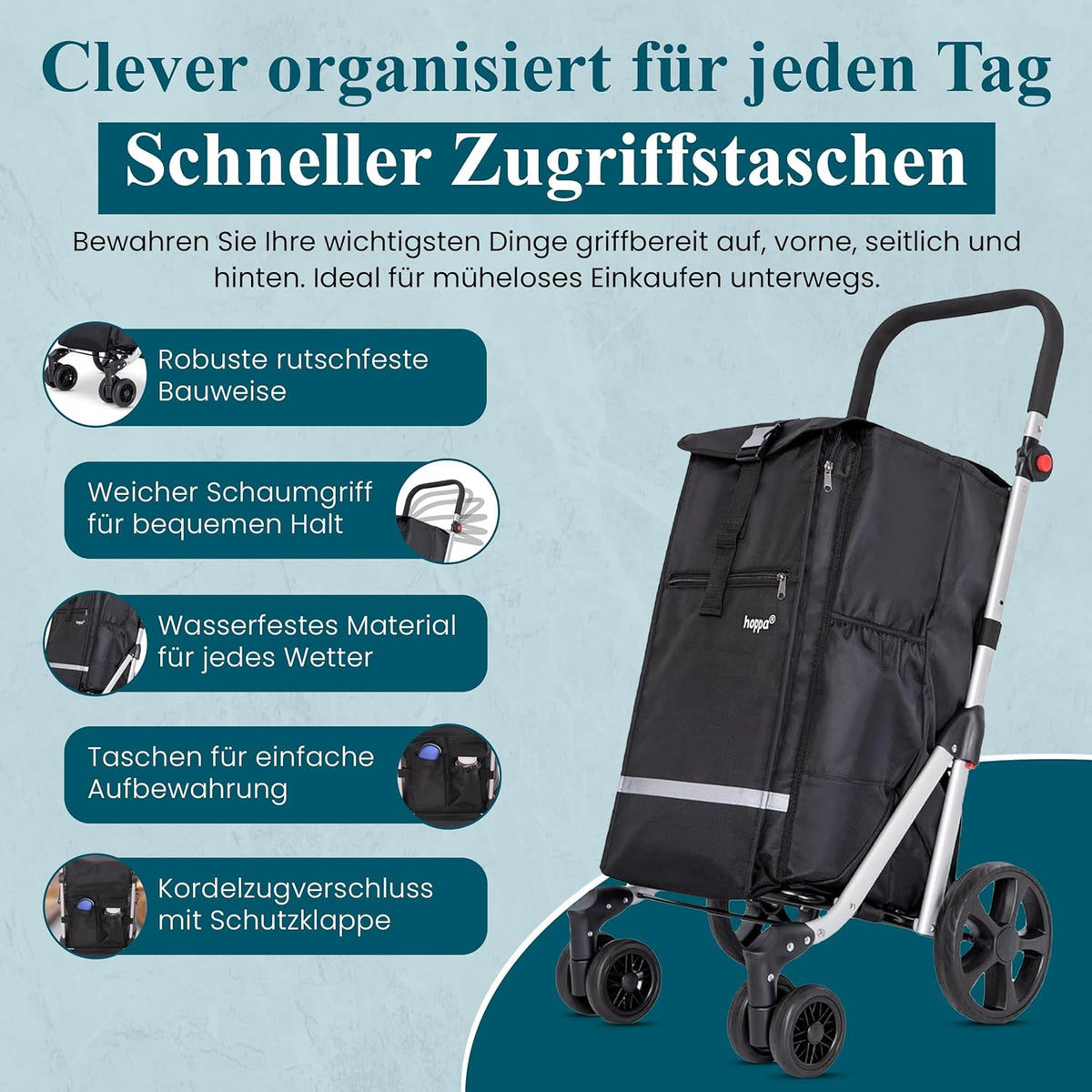 Klappbarer Einkaufstrolley mit 6 Rädern (74L)