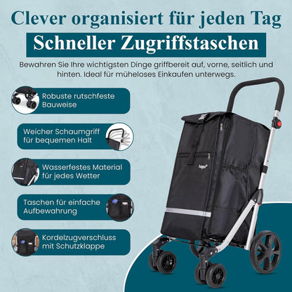 Klappbarer Einkaufstrolley mit 6 Rädern (74L)
