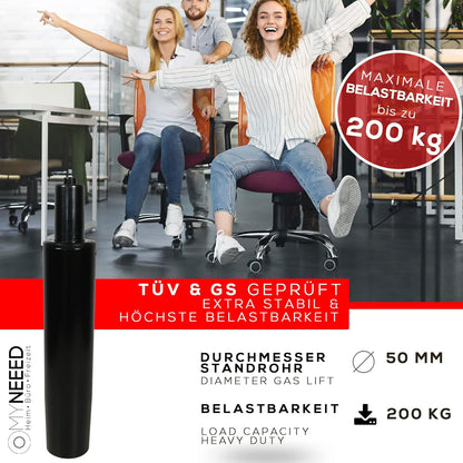 Gasfeder für Bürostuhl bis 200 kg Belastung, 255 mm
