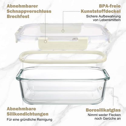 Meal Prep Boxen Glas mit Deckel, stapelbar, Weiss-12 Stück