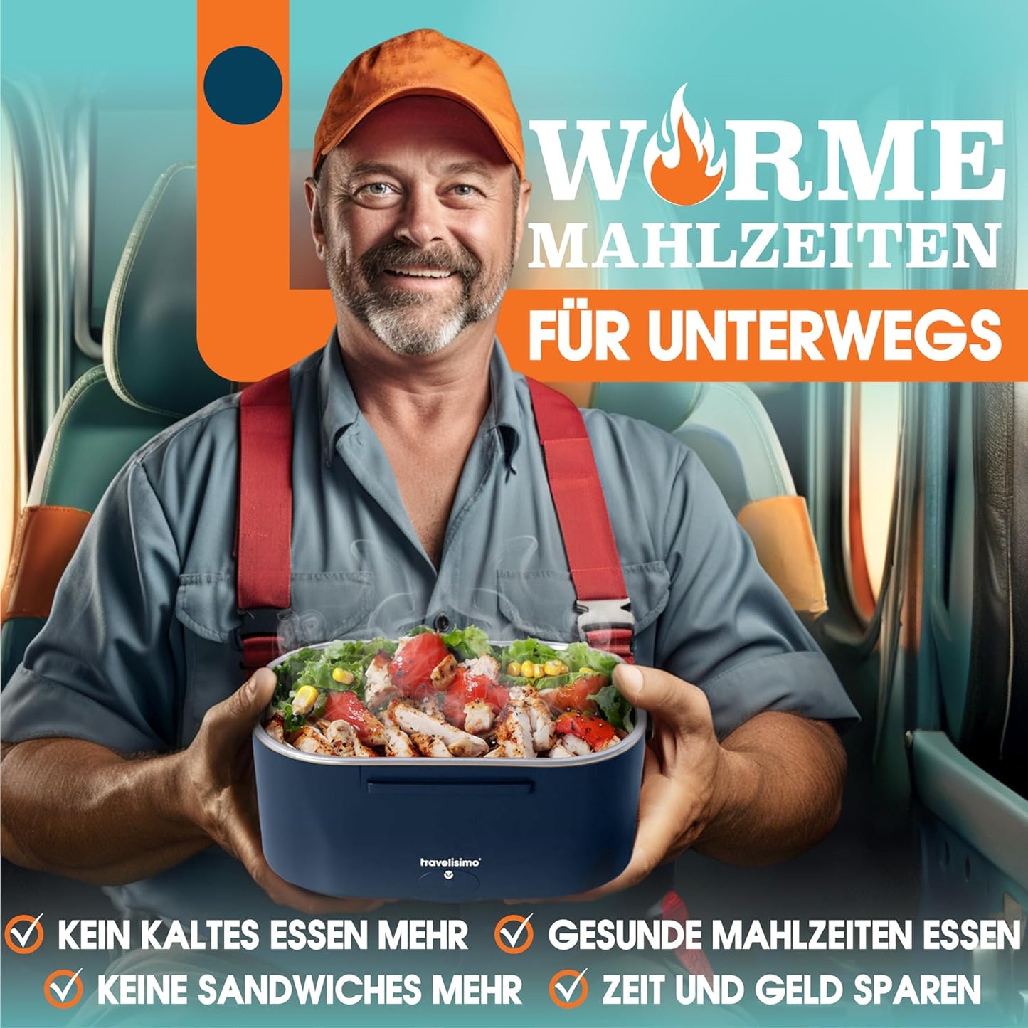 3-in-1 elektrische Lunchbox inkl. Besteck, Sockelkabel & Autokabel, Dunkelblau