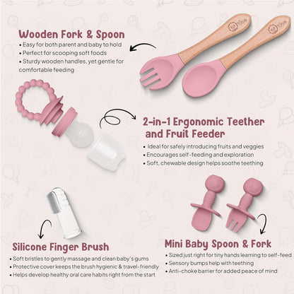 15-teiliges Baby Fütterungsset, Rose Pink V5 Pflegeset [15 Stück]