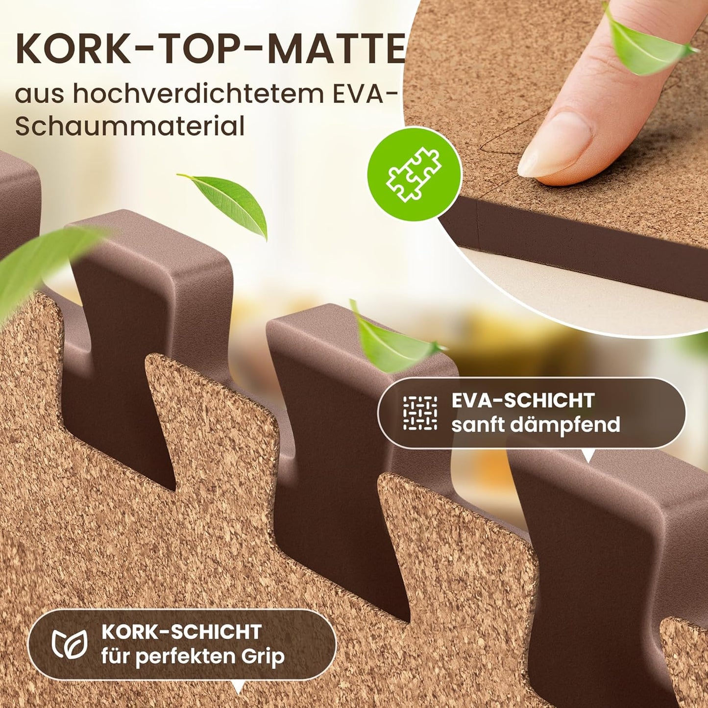 18er-Set Schutzmatten für Fitness, Cork | 18 Matten | 1,67 M² 32L x 32B x 1D cm