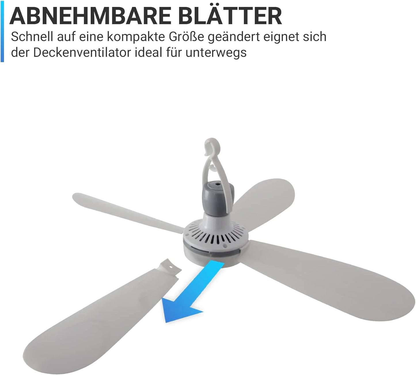 Mobiler Deckenventilator mit Schalter und Aufhänger, Weiss