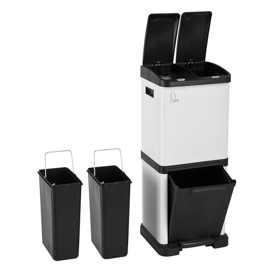 Treteimer mit Mülltrennsystem, Weiss