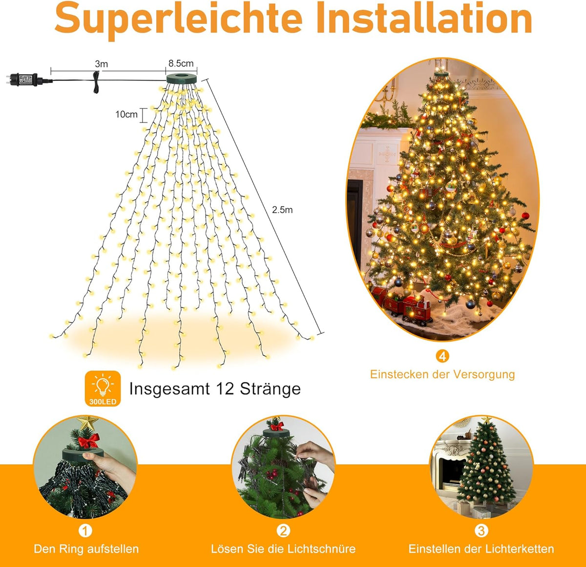 LED-Lichterkette für Weihnachtsbaum, 2.5m