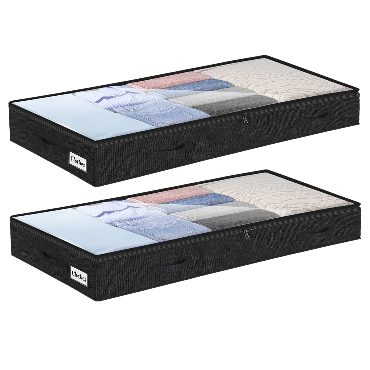 Unterbett Aufbewahrungsboxen-Set (2 Stück, faltbar), Schwarz 10 cm-2pcs