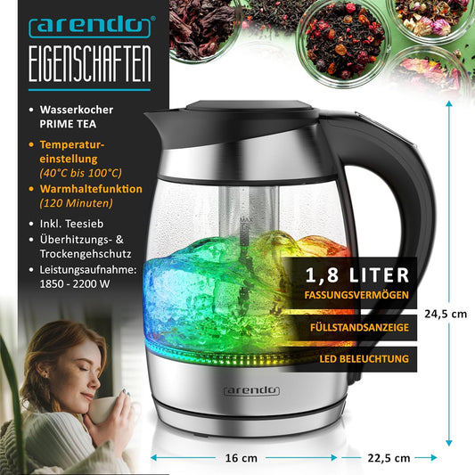 Wasserkocher Prime Tea Typ 2 mit Temperatureinstellung, LED Beleuchtung & Teesieb
