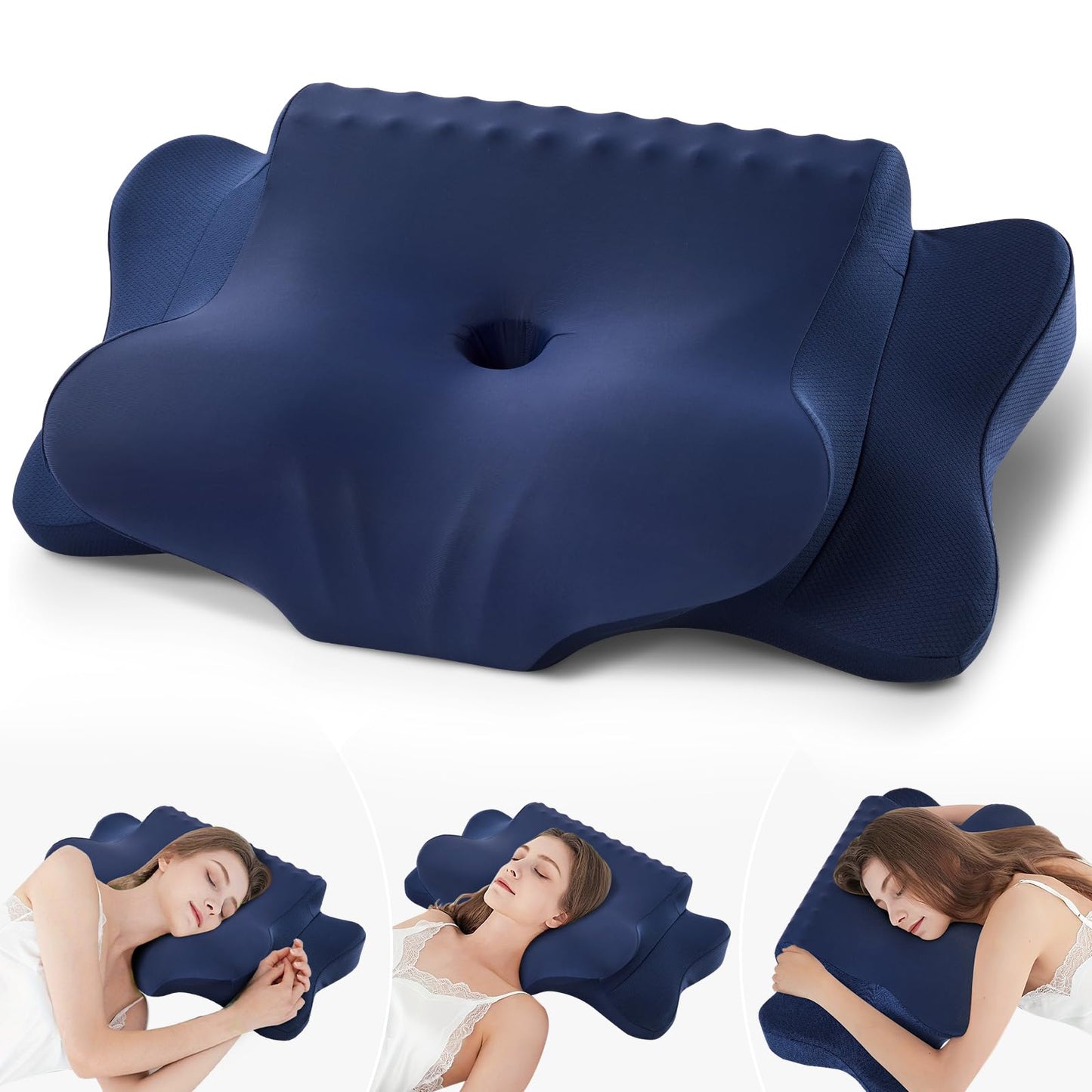 Ergonomisches Nackenstützkissen für Seitenschläfer, Rücken und Bauchschläfer, Dunkelblau 64 x 39 x 13 cm
