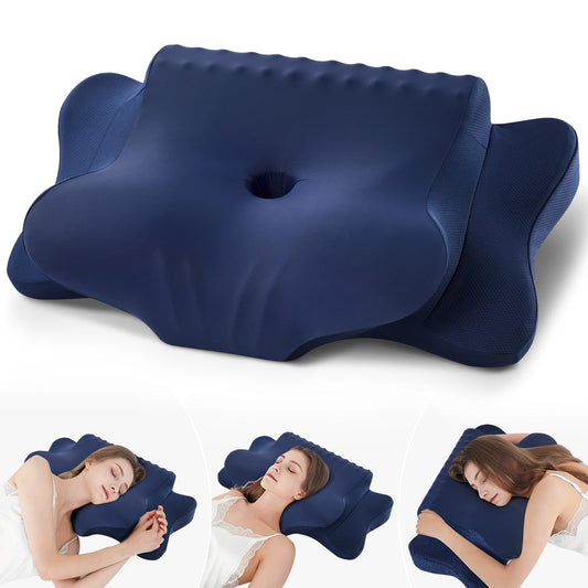 Ergonomisches Nackenstützkissen für Seitenschläfer, Rücken und Bauchschläfer, Dunkelblau 64 x 39 x 13 cm