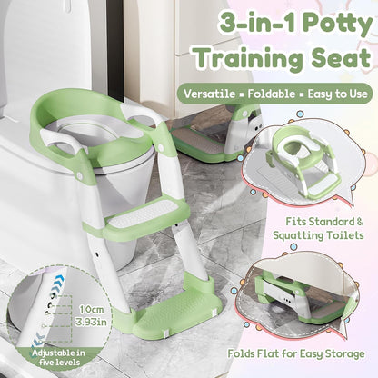 3-in-1 Toilettensitz mit Treppe für Kinder, Grün