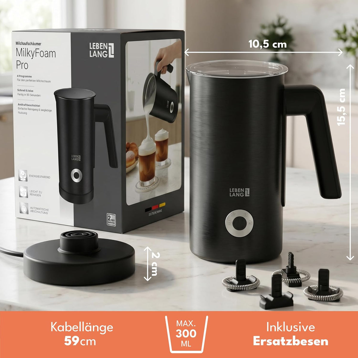 Elektrischer Milchaufschäumer 4-in-1, 300ml, 500W