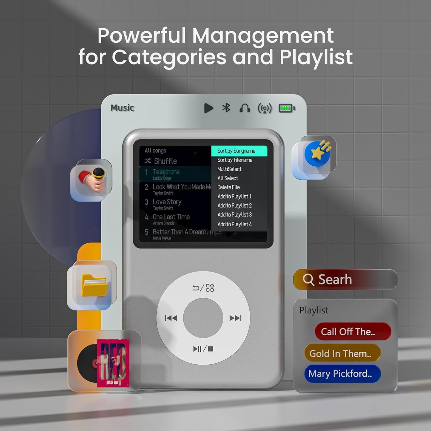 MP3-Player mit Bluetooth und Touch Wheel-Steuerung, silber