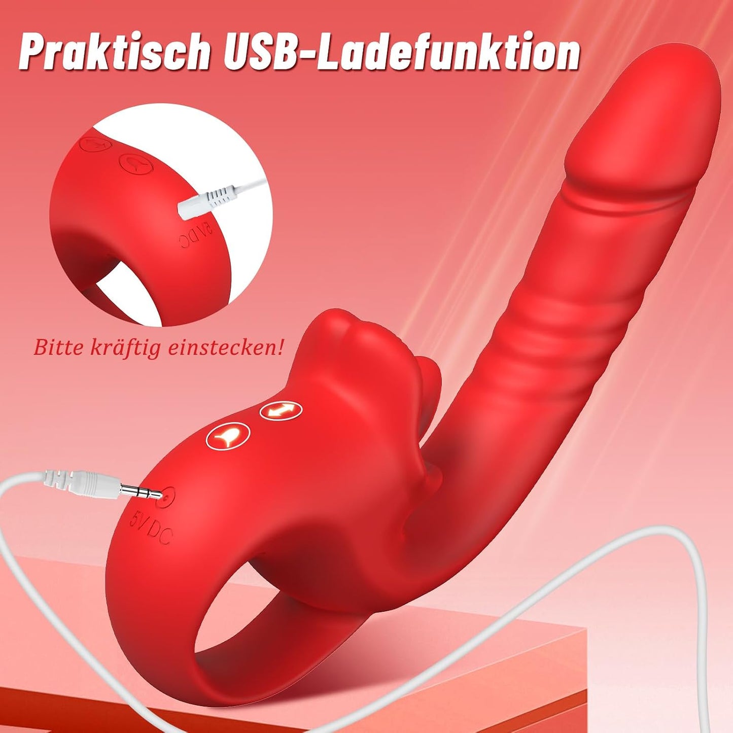 Vibrator mit Stoss- und Vibrationfunktion für Frauen, Rot