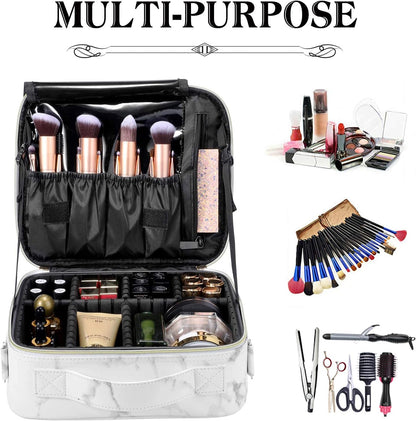 Kosmetiktasche Schminkkoffer mit Trennwänden, S Marble White