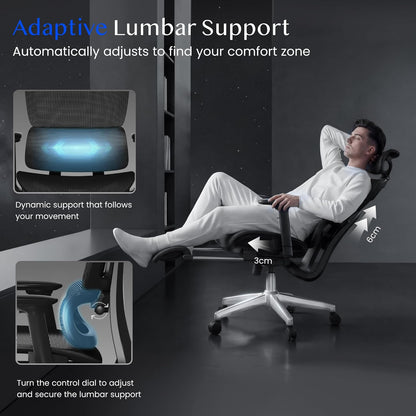 Ergonomischer Bürostuhl mit Fussstütze, 3D-Funktionen, Schwarz(mit Fussstütze) Lite