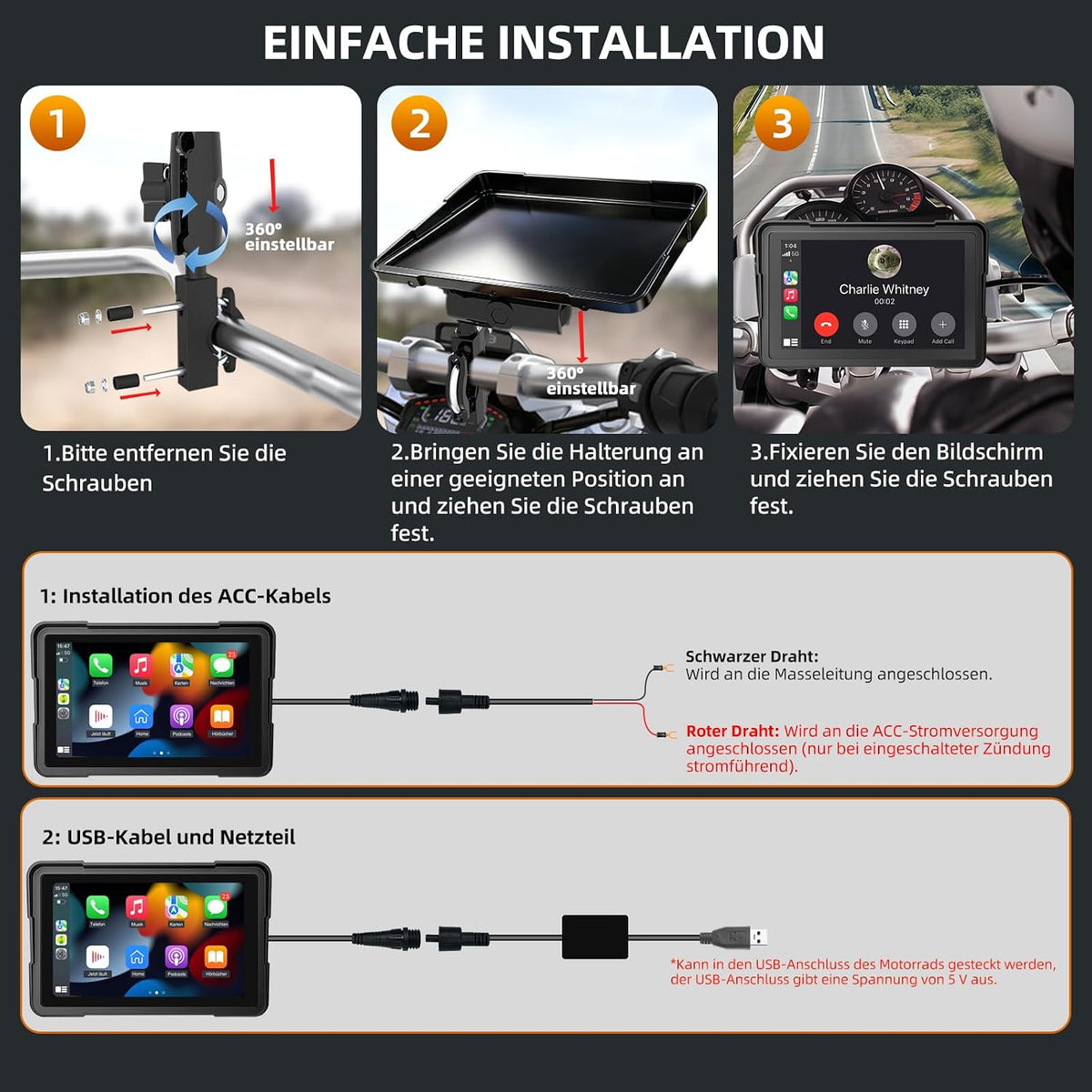 Motorrad-Navi Display 7" mit CarPlay & Android Auto