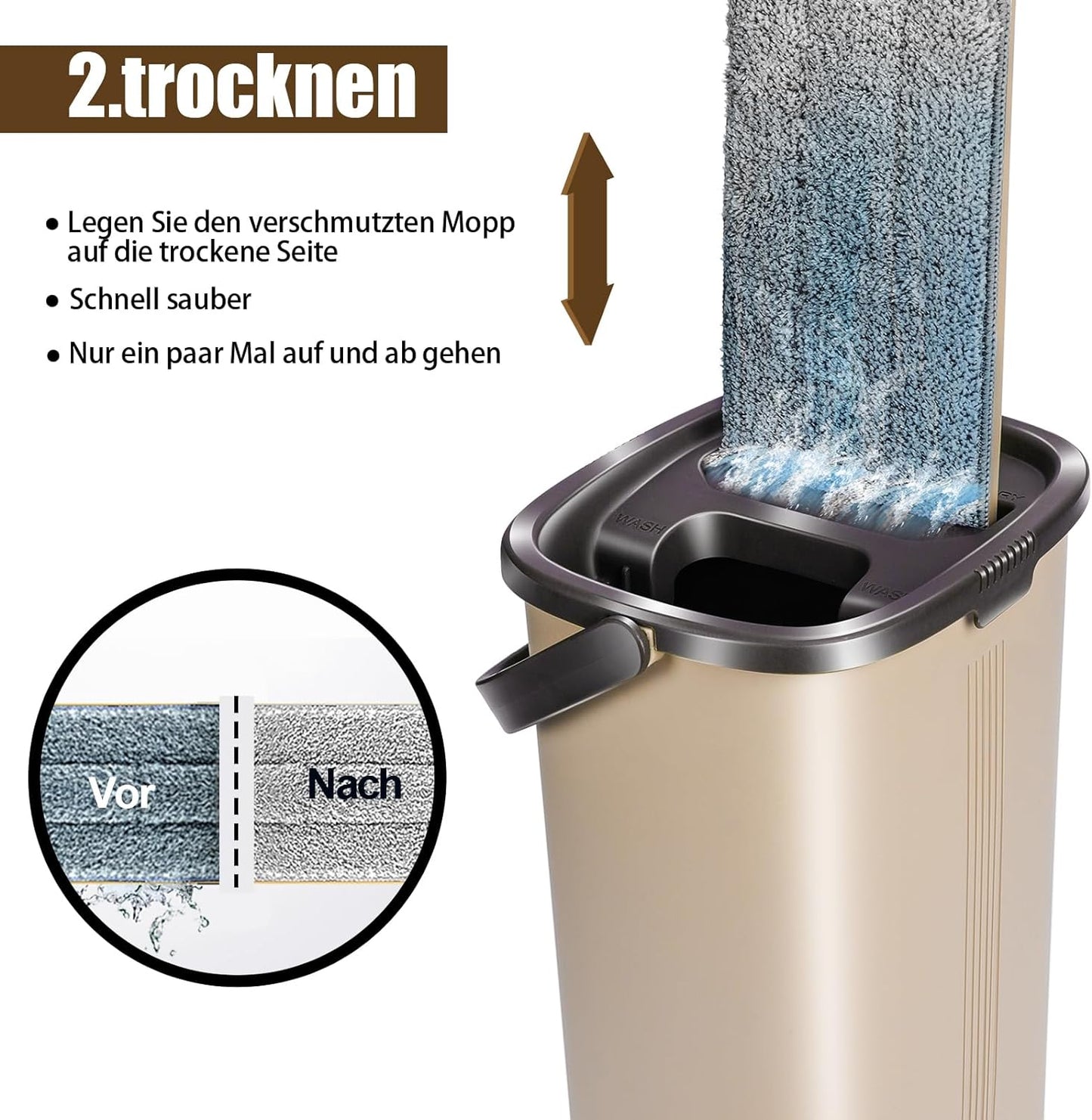 Wischmopp Set, Wischmopp Set mit Eimer: Beige