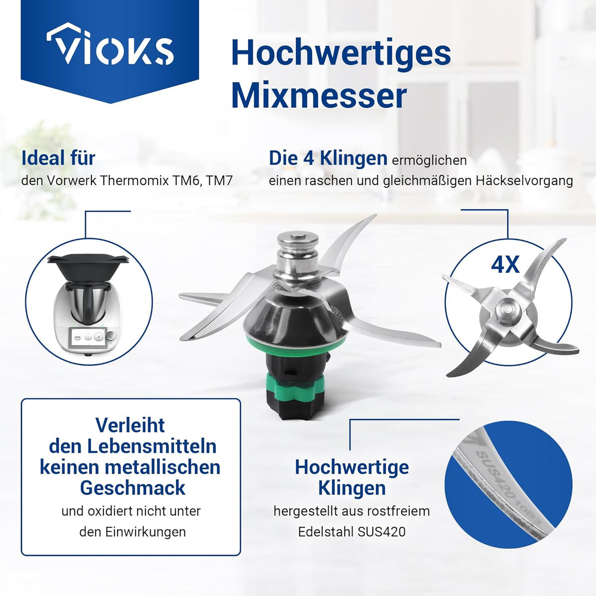 Ersatzmesser für Thermomix TM6 Küchenmaschine, Mixmesser