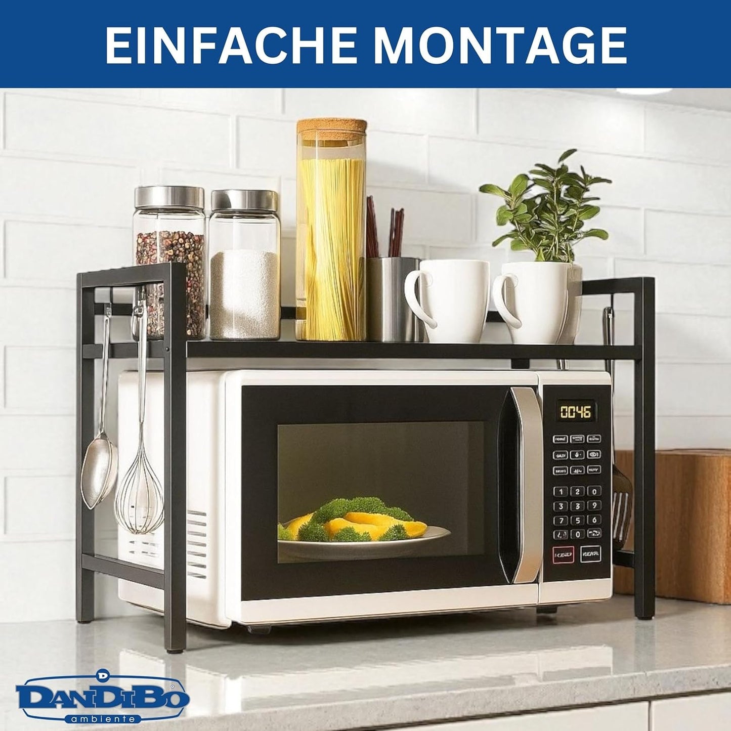 Verstellbares Küchenregal 2-stufig, Schwarz 2 Stufig / Höhe 46 cm