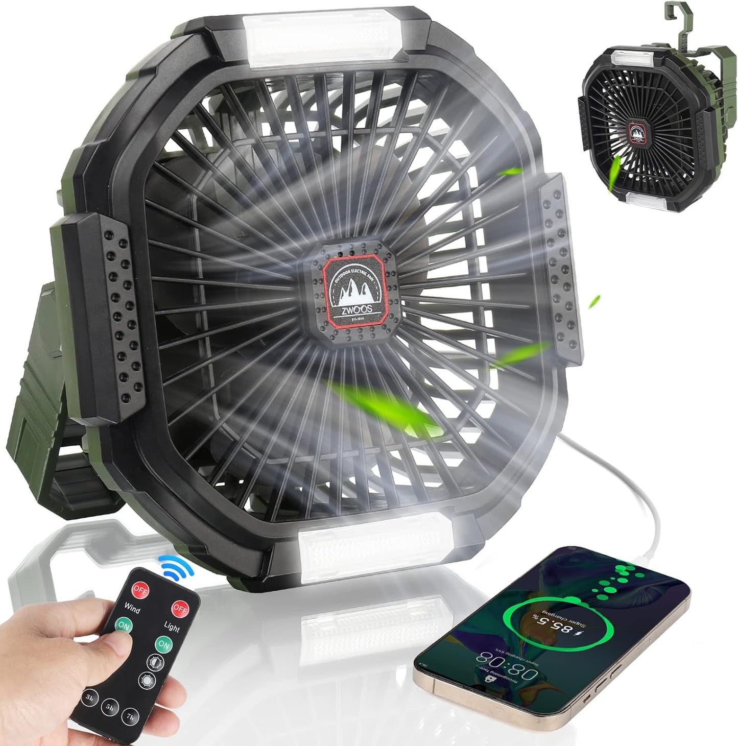 USB Campingventilator mit LED-Licht, Fernbedienung