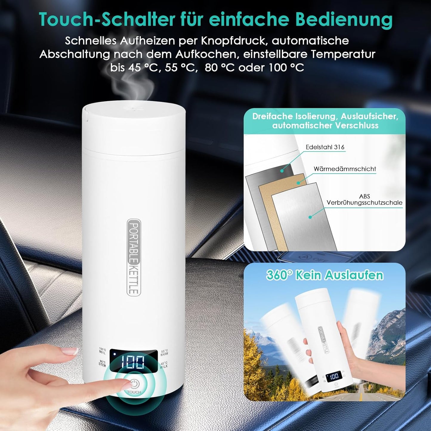 Reisewasserkocher für Auto (500ml, Weiss 2