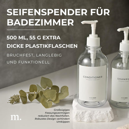 Nachfüllbare Shampoo- und Conditioner-Flaschen (3er Set), Klar Weiß X3