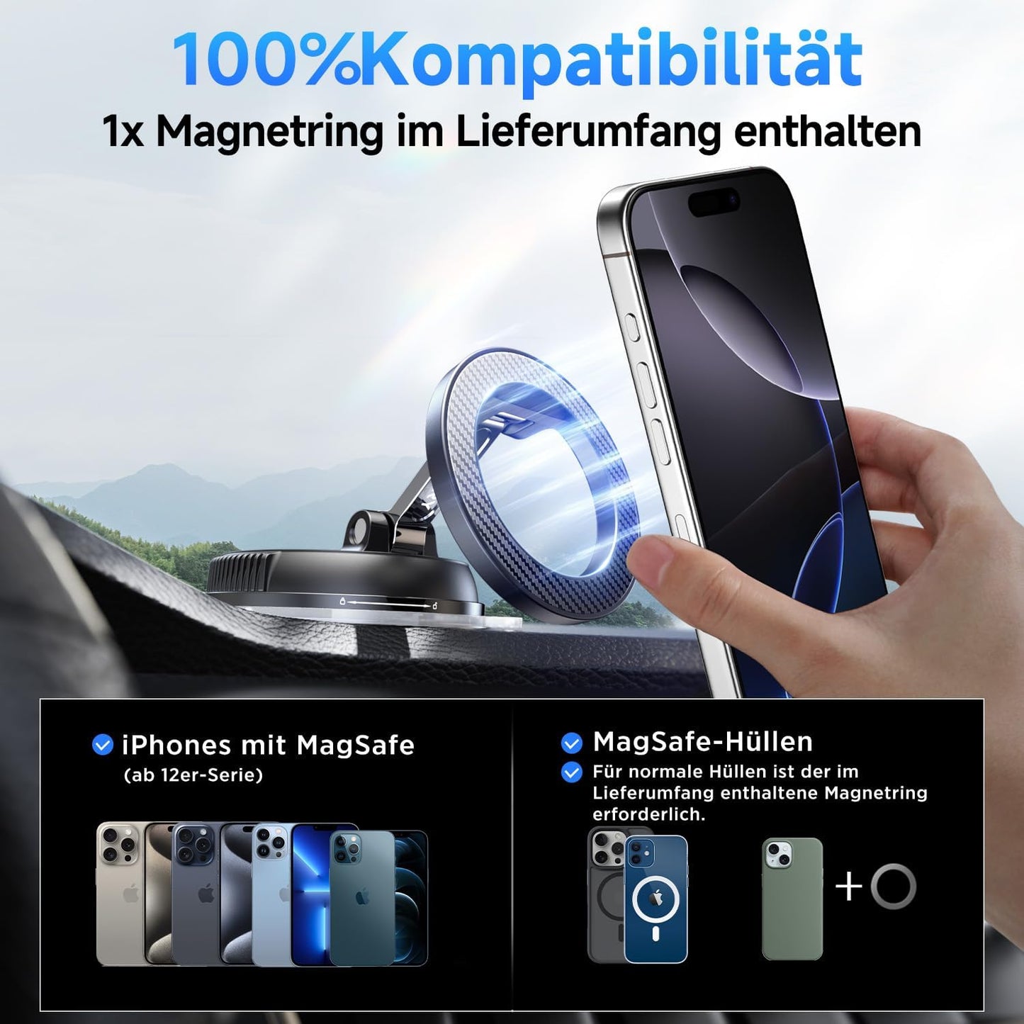 Handyhalterung für Auto mit Magnetstärke, Schwarz