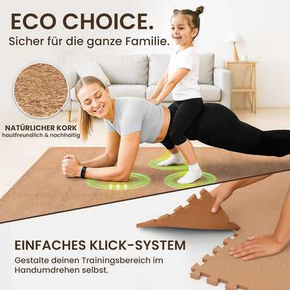 18er-Set Schutzmatten für Fitness, Cork | 18 Matten | 1,67 M² 32L x 32B x 1D cm