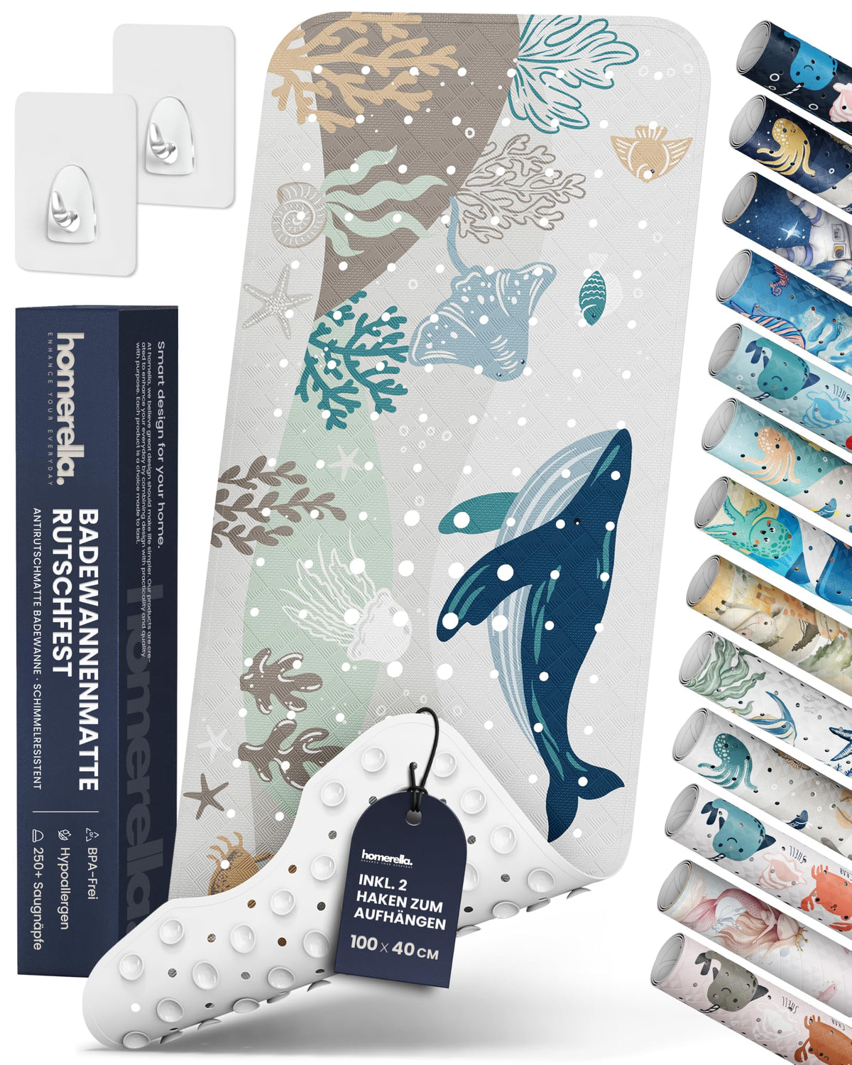 Rutschfeste Badewannenmatte für Kinder, inkl. Haken, Sandy Sea