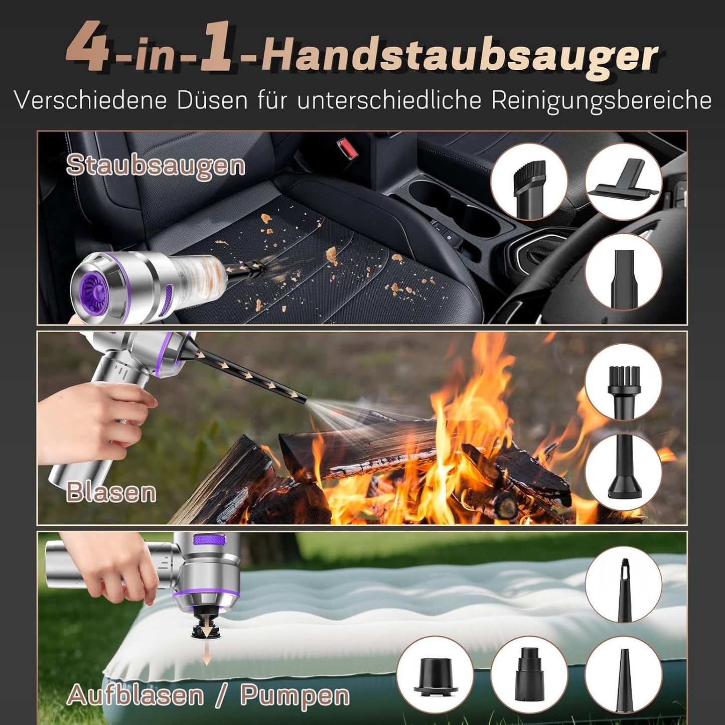 Kabelloser 4-in-1 Handstaubsauger, Silber