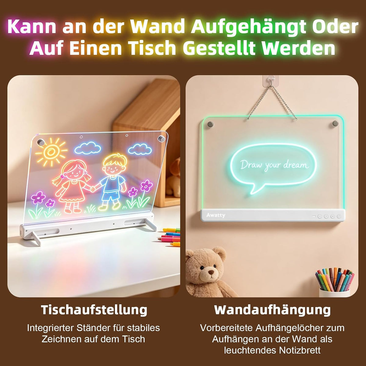 LED Zeichenbrett mit 10 Lichtmodi (16 Zoll), White