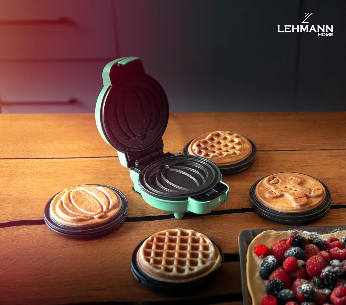 Mini-Waffeleisen mit Wechselplatten, Mintgrün