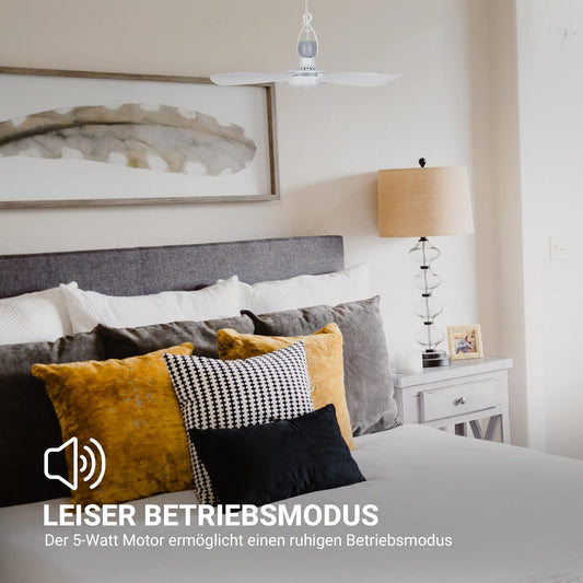 Mobiler Deckenventilator mit Schalter und Aufhänger, Weiss