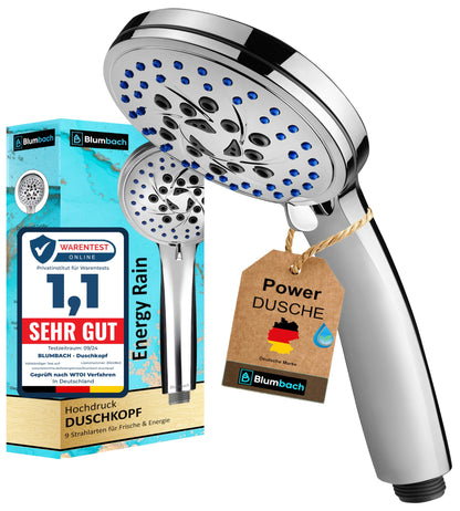 Duschkopf Energy Rain mit 9 Strahlarten, wassersparend, Chrom - Hochdruck-duschkopf