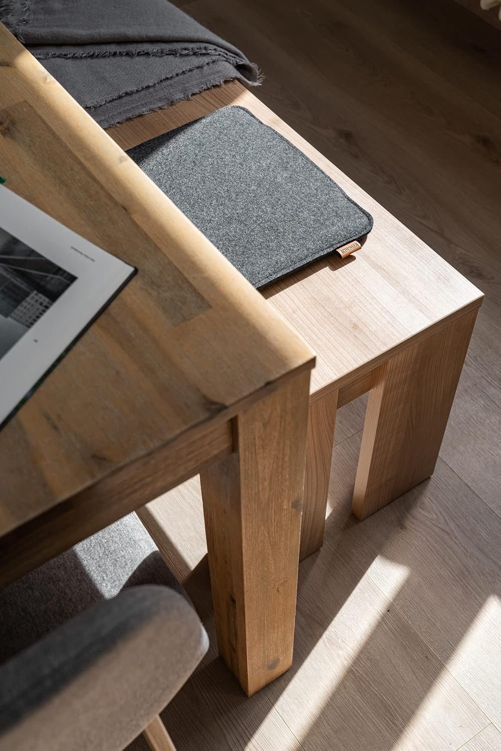 4er-Set Filz-Sitzkissen mit Antirutschnoppen, 35x35 cm, 4er-Set Dunkelgrau Anthrazit mit Echtleder-elementen