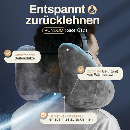 Aufblasbares Nackenkissen mit abnehmbarer Kapuze, Grösse M, Dunkelgrau Klein - für zierliche Frauen und Teenager