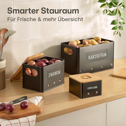 Kartoffel-, Knoblauch- und Zwiebel-Aufbewahrungsboxen-Set, 3-teilig