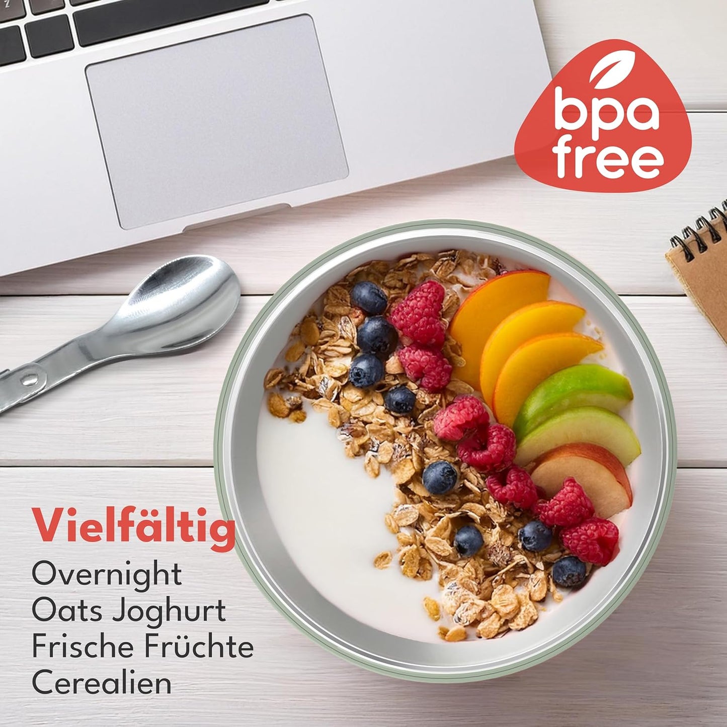 Müslibecher To Go mit Löffel, Mint 500ml + 150ml