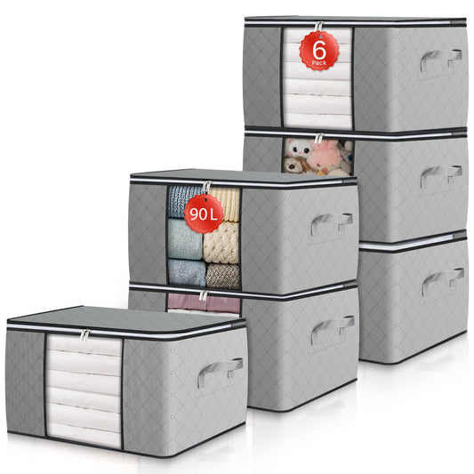 Faltbares Aufbewahrungstaschen-Set, 90L x 6 Grau