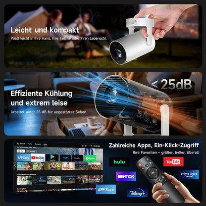 Smart Mini Beamer mit 4K/1080P Unterstützung, Grauweiss