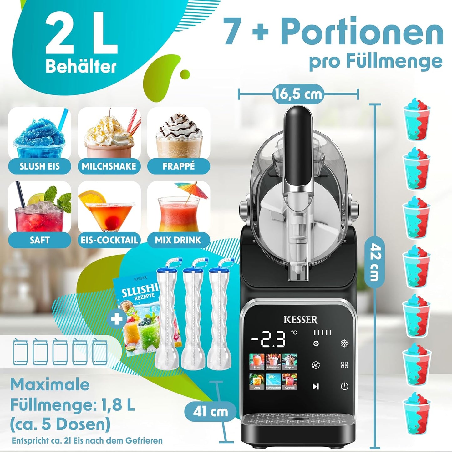 Slush Ice Maker, 2 Liter Schwarz