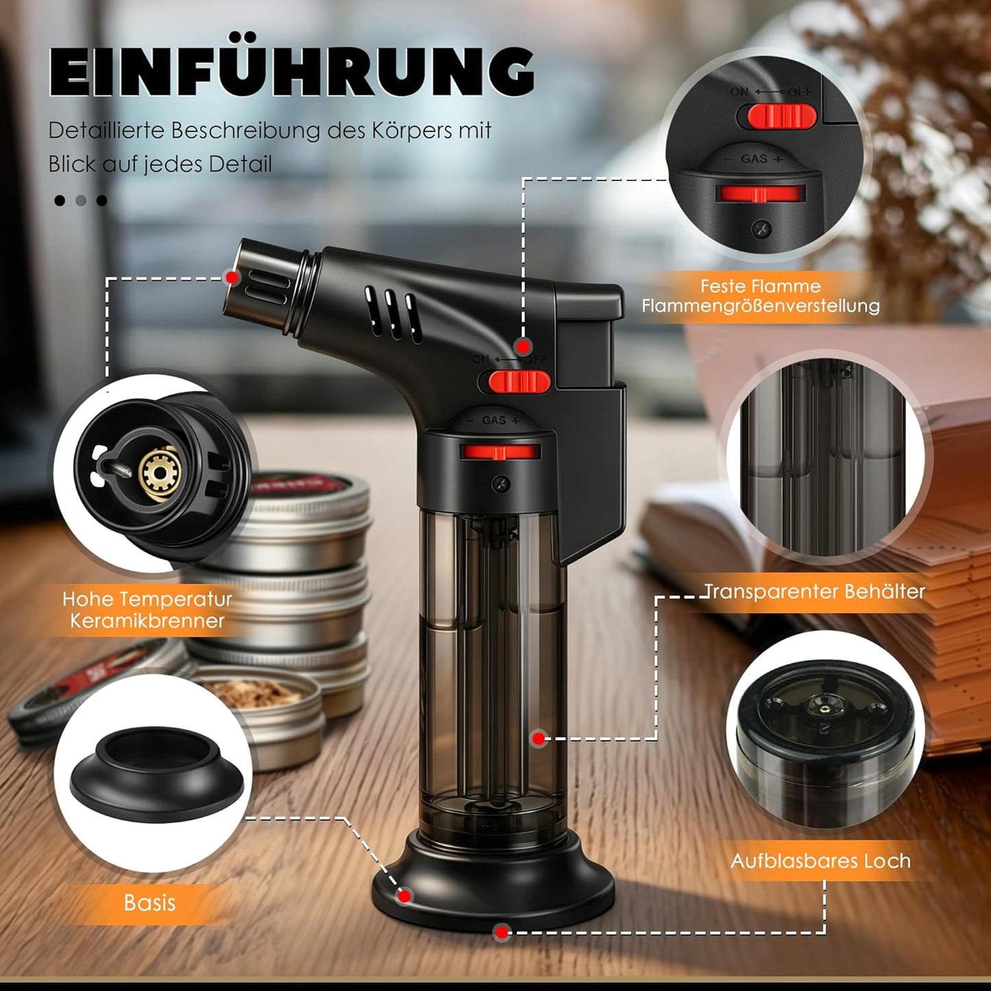 Whisky Räucher-Set mit Brenner und 4 Aromen