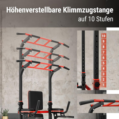 Power Tower mit Hantelbank & Dip-Station
