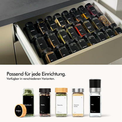 24er-Set Gewürzgläser mit Streueinsatz, Schwarze Gewürzgläser