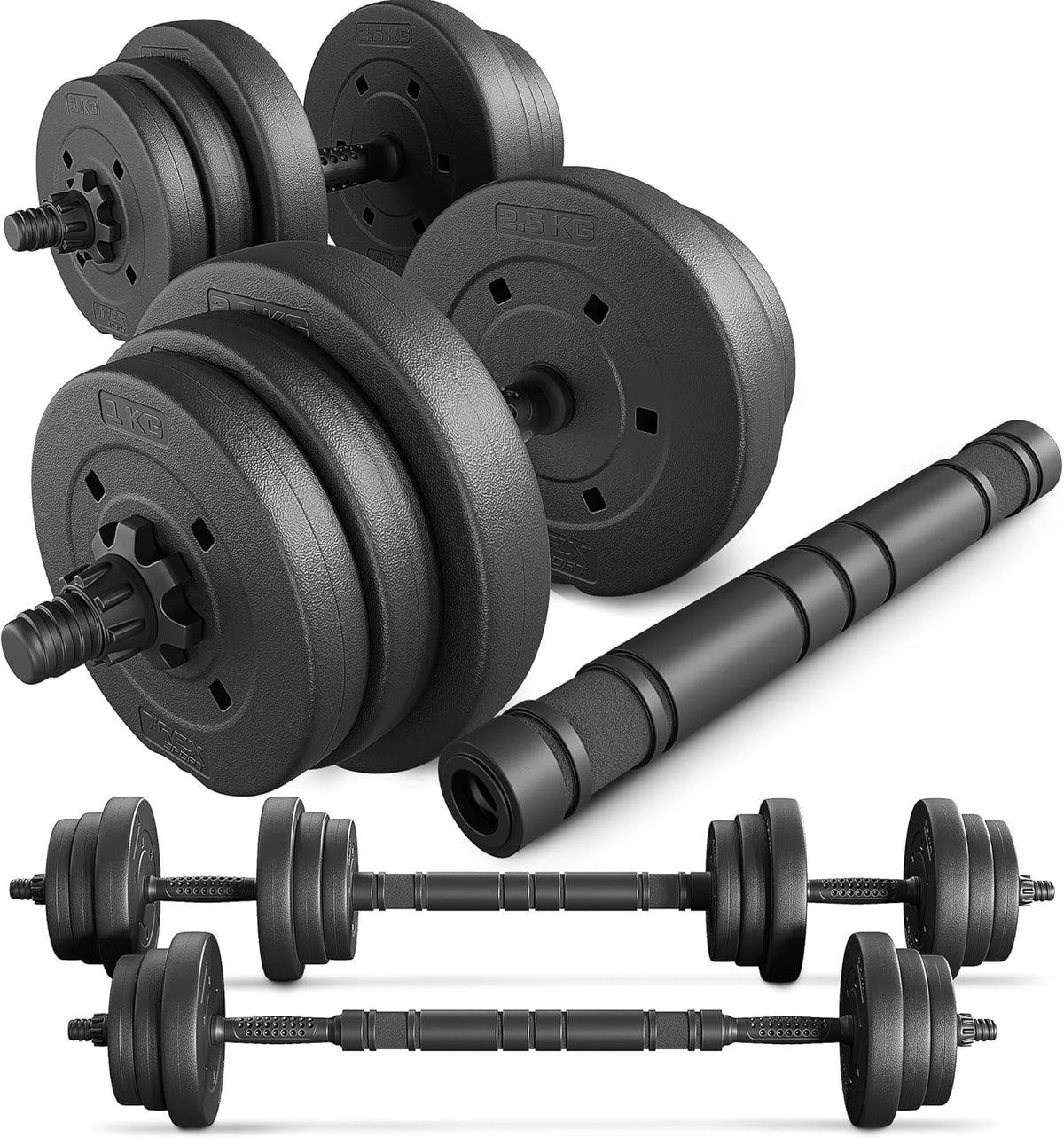 Hanteln Set mit Verbindungsrohr (20kg-40kg), 2x10 kg Schwarz