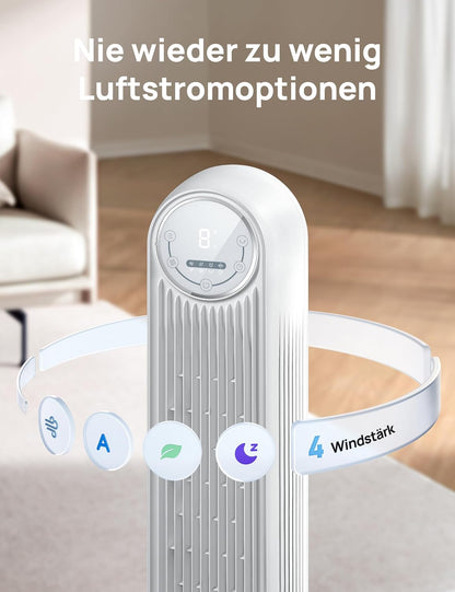 Nomad One S Smart-Turmventilator mit WLAN & Fernbedienung, WLAN Weiß
