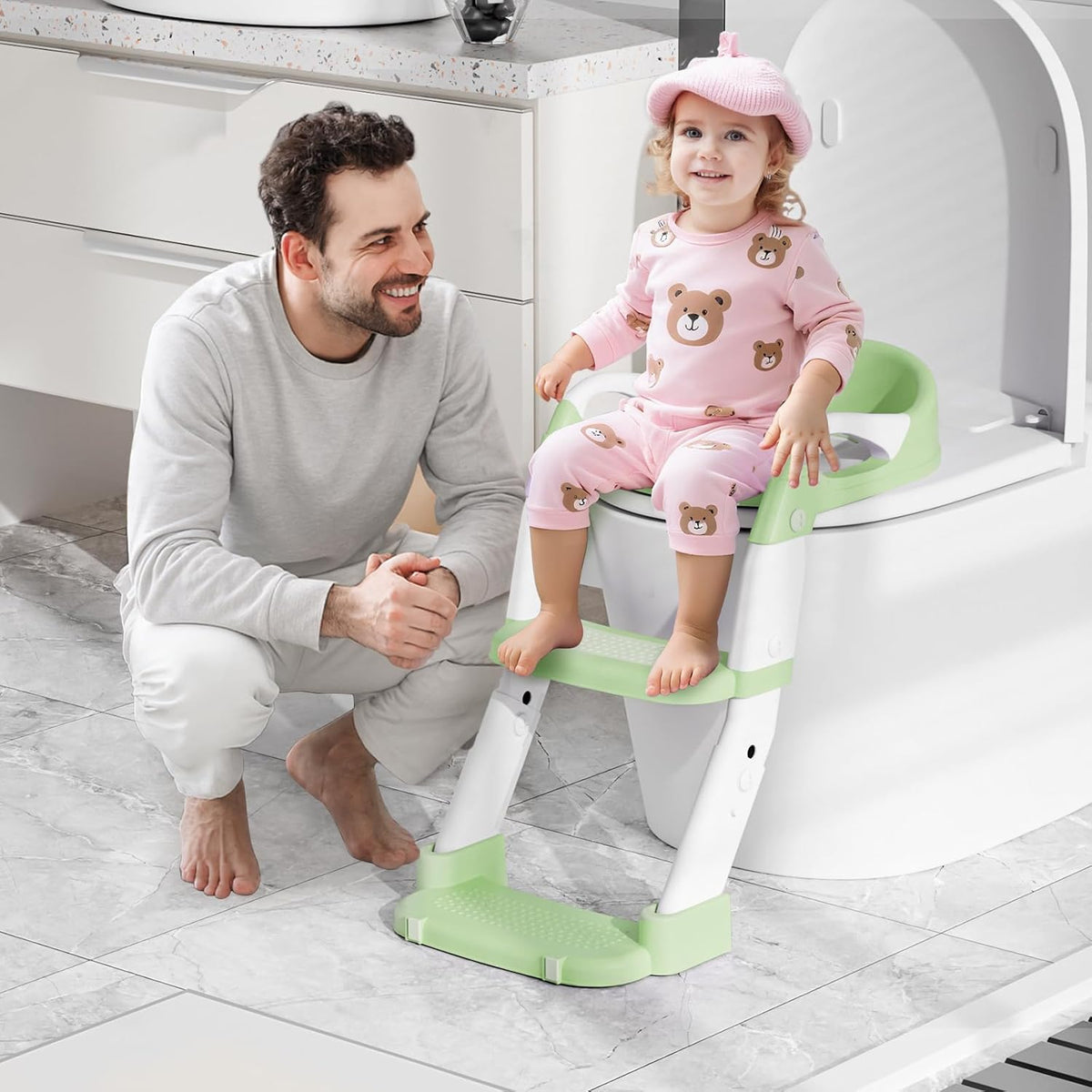 3-in-1 Toilettensitz mit Treppe für Kinder, Grün