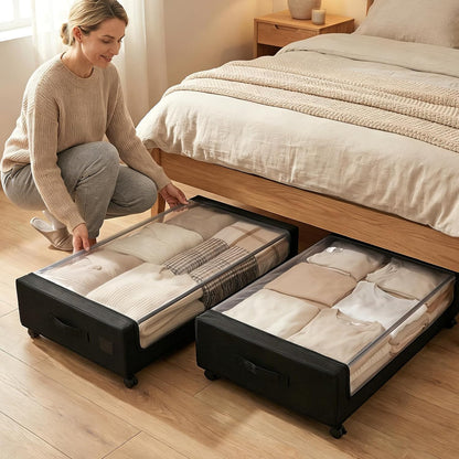 Unterbett-Aufbewahrungsboxen (2 Stück, 50L, rollbar), 50L Unterbett‑Box mit Rollen (L78 x B44 x H18 cm) 2