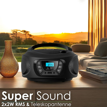 Tragbarer CD-Player mit Radio und USB-Anschluss, Dark Knight Black